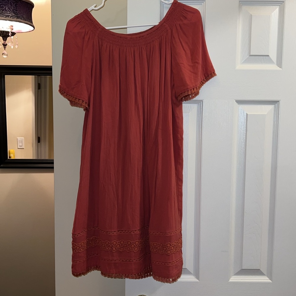 8/$20 Loft dress Mini Sz XS with fringe and embroidery - great loved condition!